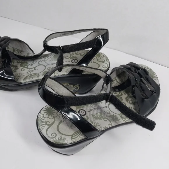 Jambu Sport Wedge Camden Size 9 M Glossy Black T-Strap Sandals Shoes - Picture 9 of 13